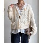 カーディガン メタルビッグボタンローゲージカーディガン レディース