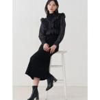 ショッピングマキシ ワンピース 異素材ドッキングラッフルニットワンピース