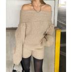 セットアップ オフショルニットトップスショートパンツセットアップ レディース