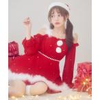 コスプレ 袖付きシフォンワンピースビジューサンタコスプレ「コスプレ3点セット」