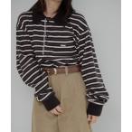 tシャツ マルチボーダーポロトップ レディース