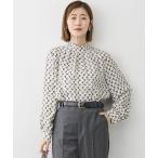 ブラウス シャツ モダンアートプリントギャザーブラウス レディース