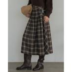 スカート 「2025 WINTER PRE ORDER」「低身長サイズ有」サイドベルトデザインチェック柄プリーツスカート