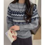 ニット セーター ノルディック柄 シャギー ニット プルオーバー レディース