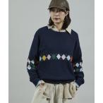 ショッピングアーガイル ニット セーター 配色ミニアーガイル ニットプルオーバー レディース