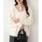 ニット セーター Vネックバックリボンシャギーニット レディース