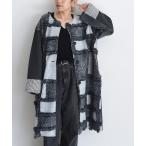 ノーカラーコート コート ジオメトリックジャガード ロングコート レディース