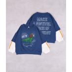 ショッピングスパンコール トレーナー  「LSP WOW!」裏毛恐竜スパンコール刺繍袖フェイクレイヤード風トレーナー キッズ 子供服 男の子 女の子