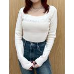 ニット セーター ラインストーンロゴニットトップス レディース