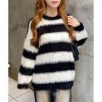 ショッピングチュニック ニット セーター フェザーボーダーチュニックニット レディース