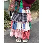 スカート 「himaコラボ」「HELLO.SANFRANCISCO/ハローサンフランシスコ」パッチワークティアードスカート
