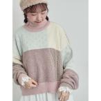 ニット セーター パッチワークスタンドカラーニット レディース