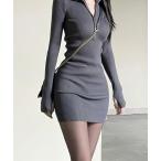 ショッピングワンピ ワンピース ハーフジップリブタイトミニワンピ