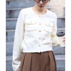 ショッピングボタン ニット セーター フロントポケット金ボタンニットカーディガン レディース