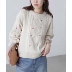 ショッピングニット ニット セーター ハート刺繍ケーブルニット レディース