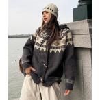 パーカー 韓国ファッション フード付きノルディックカーディガン レディース