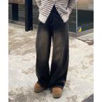 ショッピングスタッズ ジーンズ デニム デニムパンツ 「ウエスト調節可/2サイズ展開」スタッズ付ワイドデニム レディース