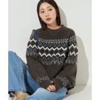 ショッピング柄 ニット セーター 限定展開　ノルディック柄 オーバー ニット プルオーバー レディース