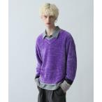  свитер вязаный высокий цвет V шея молдинг вязаный (HARE) мужской 