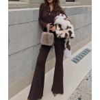 セットアップ リブポロニットカーデイガンセットアップ レディース