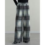 パンツ 起毛ストレッチシャギーチェック柄ワイドパンツ レディース
