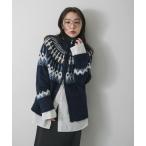 ニット セーター 「洗濯可」ノルディックジップセーター レディース