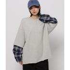 tシャツ ヘンリーチェックレイヤードプルオーバー レディース