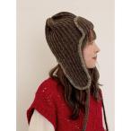 帽子 ハット 配色ステッチニットフライトキャップ レディース