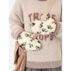 手袋 ボア花柄ミトン レディース