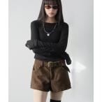 パンツ フェイクスエードスタッズ付きショートパンツ レディース