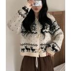 ニット セーター ノルディック柄 トグルボタン ニットカーディガン レディース