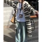 カーディガン ボーダーニットロングカーディガン レディース