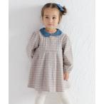 ショッピング柄 ワンピース チェック柄襟切替長袖ワンピース キッズ 子供服 女の子