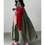 ワンピース フラワー柄刺繍シャツワンピース