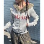 ショッピングチェックアップ パーカー Y2K  裏起毛 チェック柄ファーフードジップアップパーカー レディース