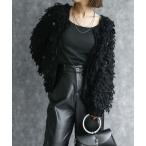 カーディガン ループヤーン＆スパンコールショートカーディガン レディース