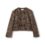 ジャケット ノーカラージャケット ループヤーンツイード ダブルブレスレッド ノーカラージャケット レディース