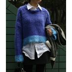 ニット セーター 「CYAN TOKYO」配色カーリーショートニット レディース