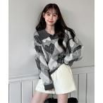 ニット セーター ハートアーガイルカラーニット レディース