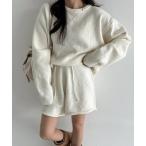 セットアップ ニットクルーネックトップスショートパンツセットアップ レディース