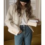 ショッピングツイード ジャケット ノーカラージャケット ミニマムデザイン ツイードジャケット レディース