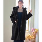 コート アウター 2WAYフード付きフェイクウールコート レディース