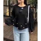 tシャツ 袖チュールパールペプラムスウェット レディース
