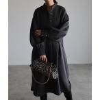 シャツワンピース バンドカラーボリュームスリーブシャツワンピース