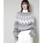 ショッピング柄 ニット セーター シャギーミックス求心柄ニットトップス レディース