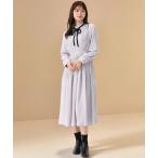 ワンピース 2025秋冬新作 配色リボンプリーツシフォンワンピース