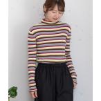 ニット セーター シアバターボーダーハイネックリブニット レディース