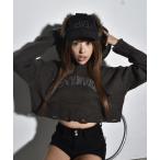 ショッピングダメージ ニット セーター ダメージ アーチロゴ ショート ニット パーカー レディース