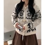 ニット セーター ノルディック柄 トグルボタン ニットカーディガン レディース