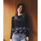ショッピングフリル tシャツ フリルヘムベロアＴシャツ レディース